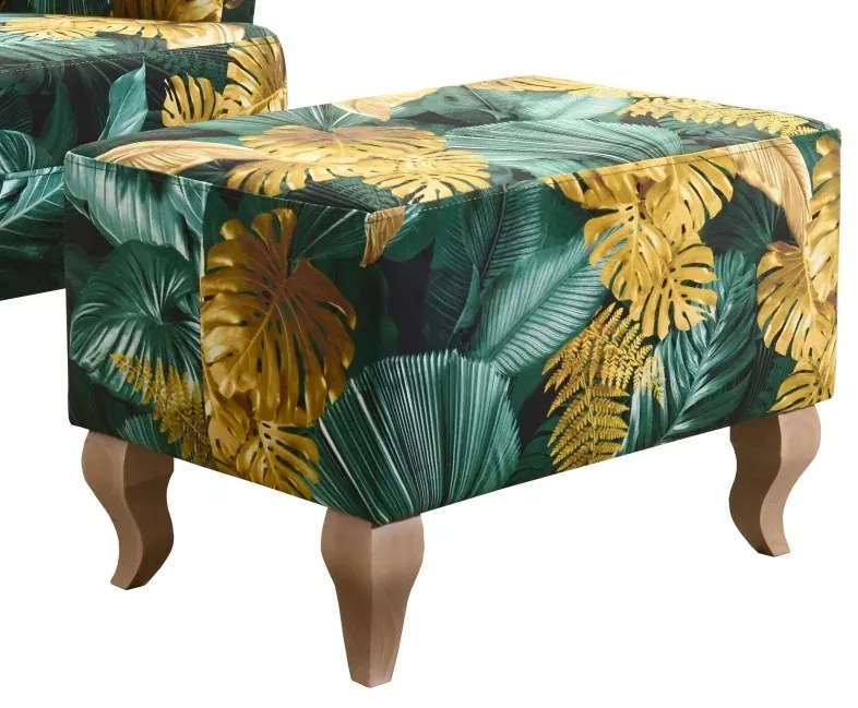 Taburet Royal, zelená listy (damax -127/orech)