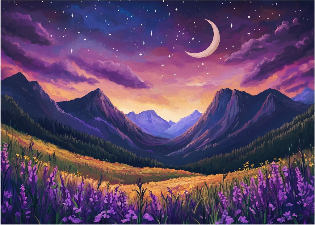 Sklenený obraz - Fialová krajina (70x50 cm)