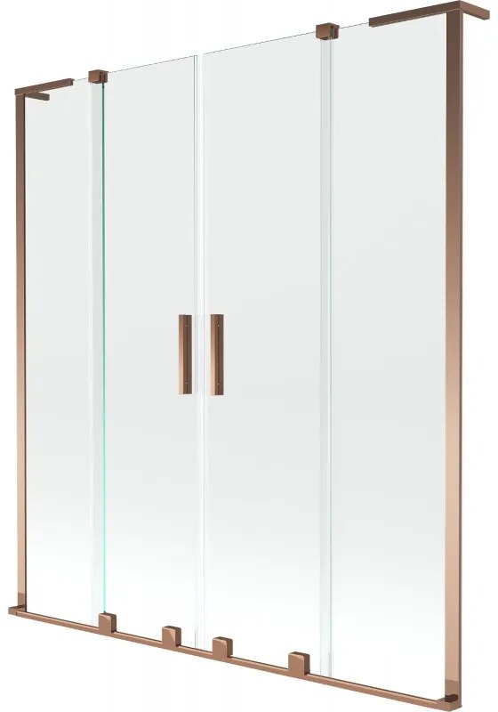 Mexen Velar L Duo, 2-krídlová posuvná vaňová zástena 150 x 150 cm, 8mm číre sklo, ružové zlato, 896-150-003-02-60