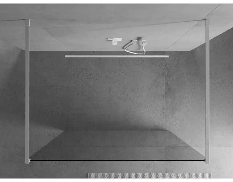 Mexen Kioto, priechodná sprchová zástena 140 x 200 cm, 8mm číre sklo, 2x biela stabilizačná rozpera, 800-140-002-20-00
