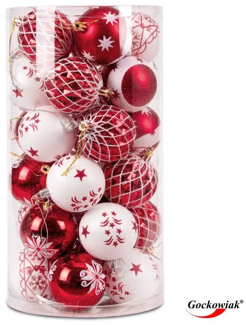 Sada vianočných závesných dekorácií SAPIN biela / červená (30 ks)
