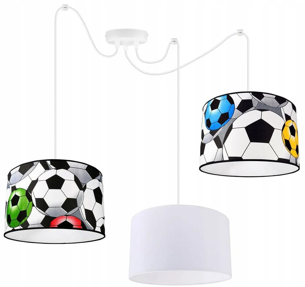 Detské závesné svietidlo Soccer Spider, 3x textilné tienidlo so vzorom (mix 6 farieb), (výber z 2 farieb konštrukcie)
