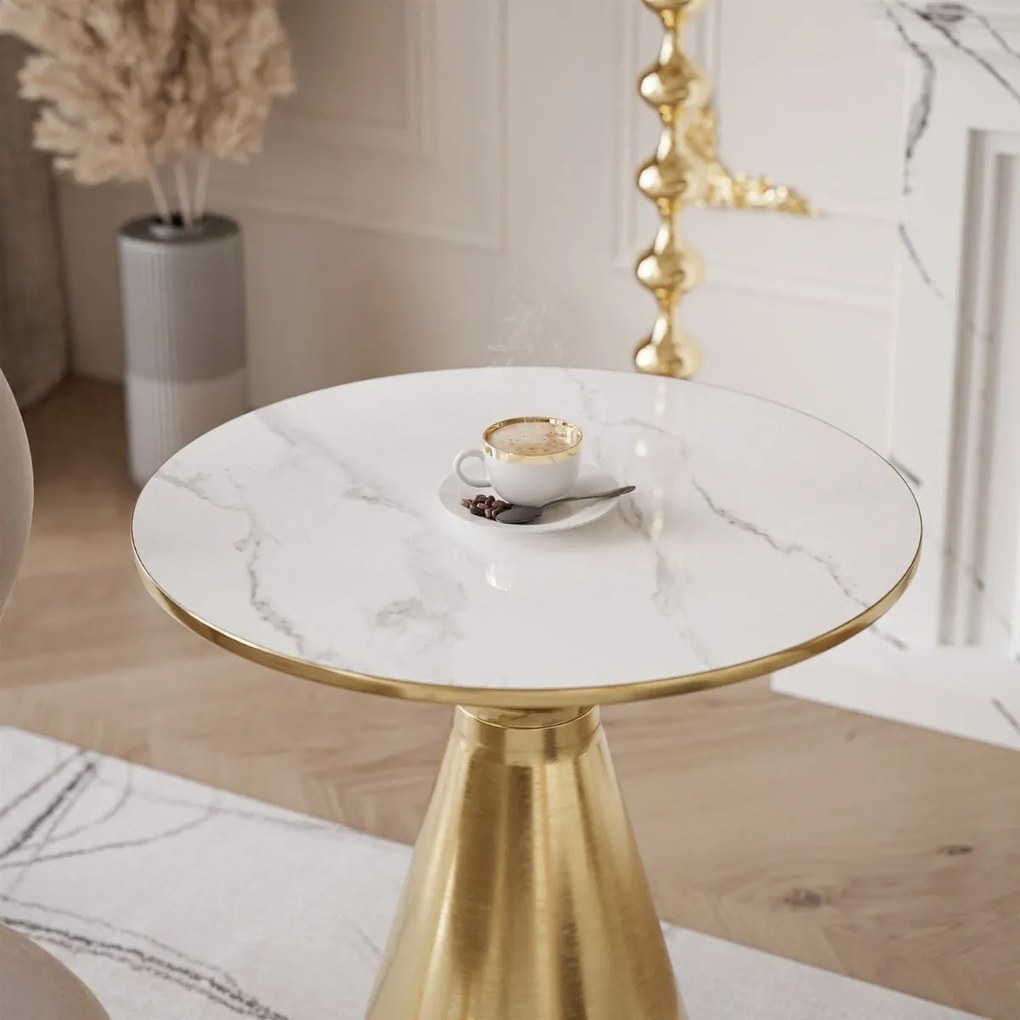 OKRÚHLY KONFERENČNÝ STOLÍK ELLINE ZLATÝ NEREZ + BIELY MRAMOR