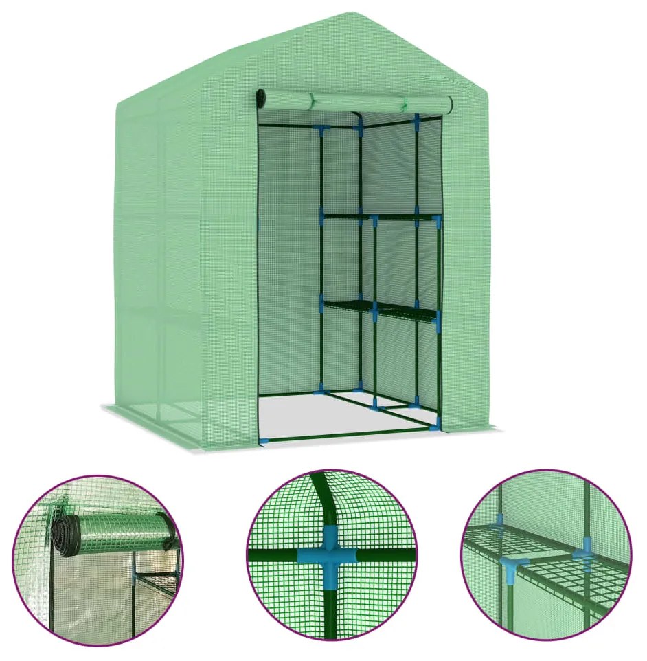 vidaXL Skleník s policami, oceľ 143x143x195 cm