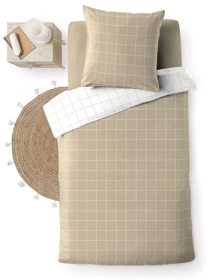 Biele/béžové bavlnené obliečky na jednolôžko 140x200 cm Cadria – douceur d'intérieur