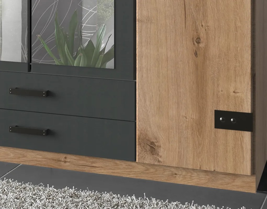 Šatníková skriňa so zrkadlami Cork, 180 cm, doskový dub/grafit