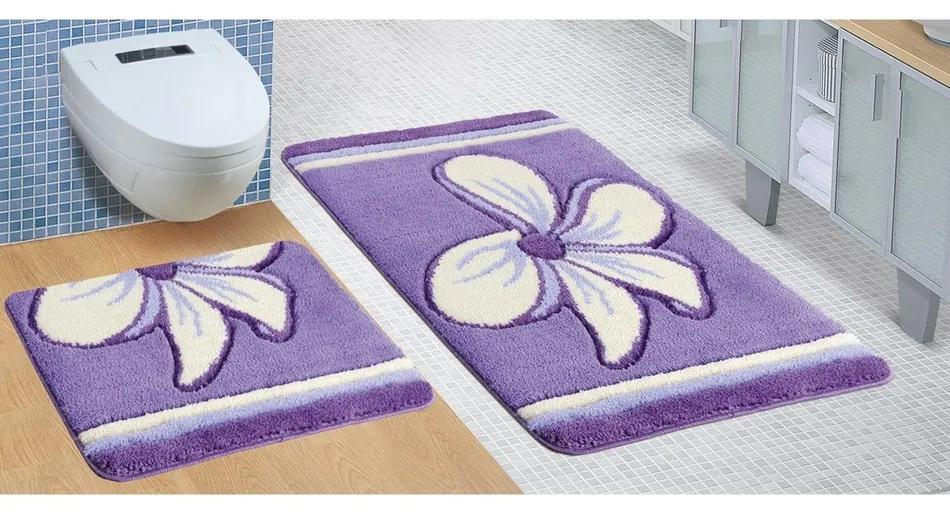 Bellatex Sada kúpeľňových predložiek Ultra Kvet fialová, 60 x 100 cm, 60 x 50 cm