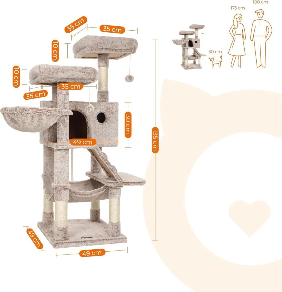 Mačací strom, škrabadlo s výhliadkami a jaskyňou, svetlohnedá farba