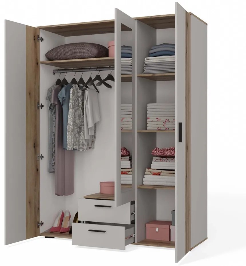 Šatníková skriňa so zrkadlom AVA 150 cm dub evoke/kašmírová