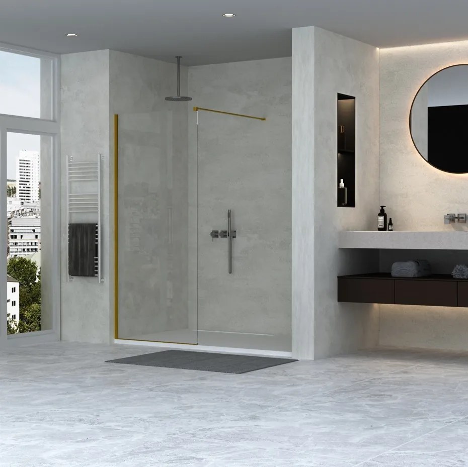 Erga Paris, sprchová zástena Walk-In 30x200 cm, 8mm číre sklo, zlatý matný profil, ERG-V02-PARIS-030x200-CL-GB