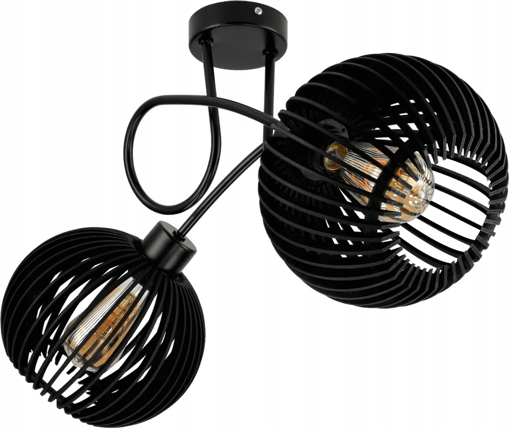 BERGE LED stropné svietidlo 2XE27, drevené, čierne