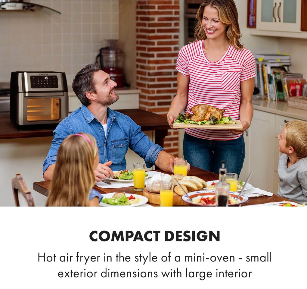 Klarstein AeroVital Fry, teplovzdušná fritéza, 1500 W, 10 l, 9 programov, čierna/strieborná