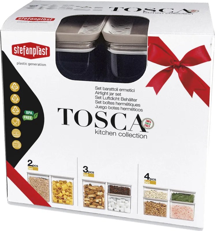 STEFANPLAST Sada 3 obdĺžnikových nádob Tosca, priehľadné/svetlošedé