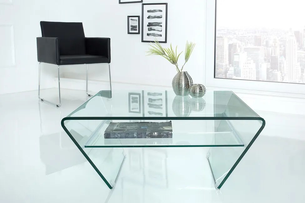 Dizajnový sklenený konferenčný stolík Fantome Trapez 70cm
