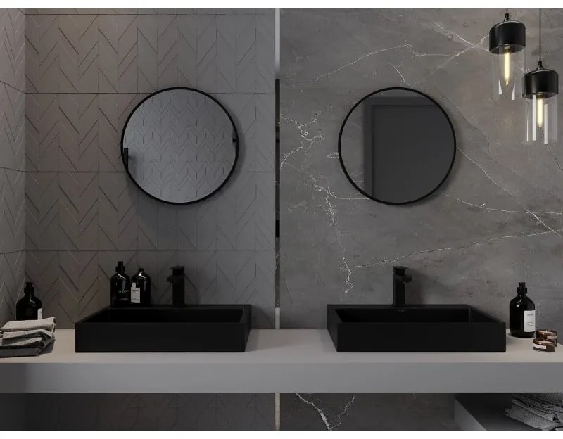 Mexen Loft, okrúhle kúpeľňové zrkadlo 55 cm, farba rámu čierna matná, 9850-055-055-000-70