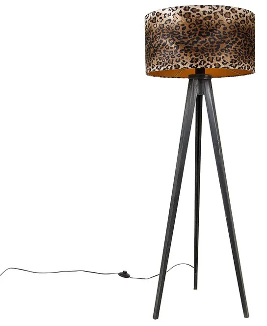 Stojaca lampa trojnožka čierna s leopardím tienidlom 50 cm - Tripod Classic