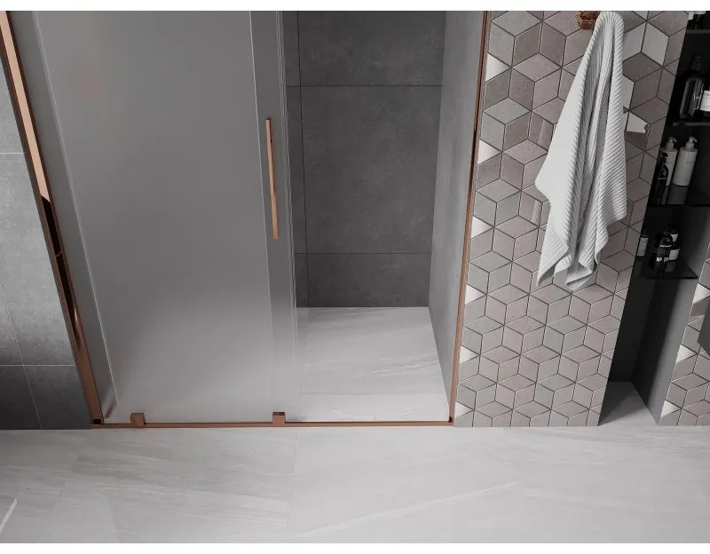 Mexen Velar, posuvné sprchové dvere do otvoru 130 cm, 8mm sklo námraza, ružové zlato, 871-130-000-31-60