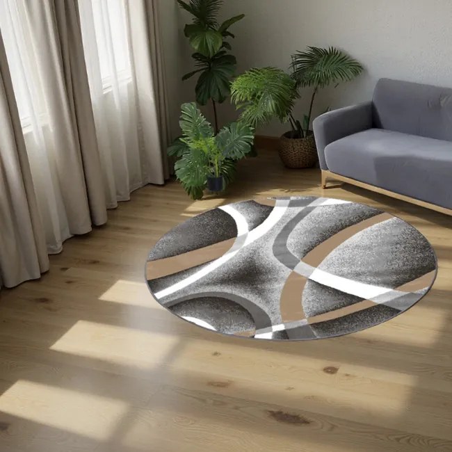 Protišmykový koberec NOVO sivý / hnedý kruh