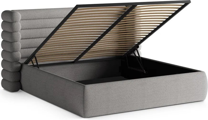 Sivá čalúnená dvojlôžková posteľ s úložným priestorom s roštom 160x200 cm Mount – Micadoni