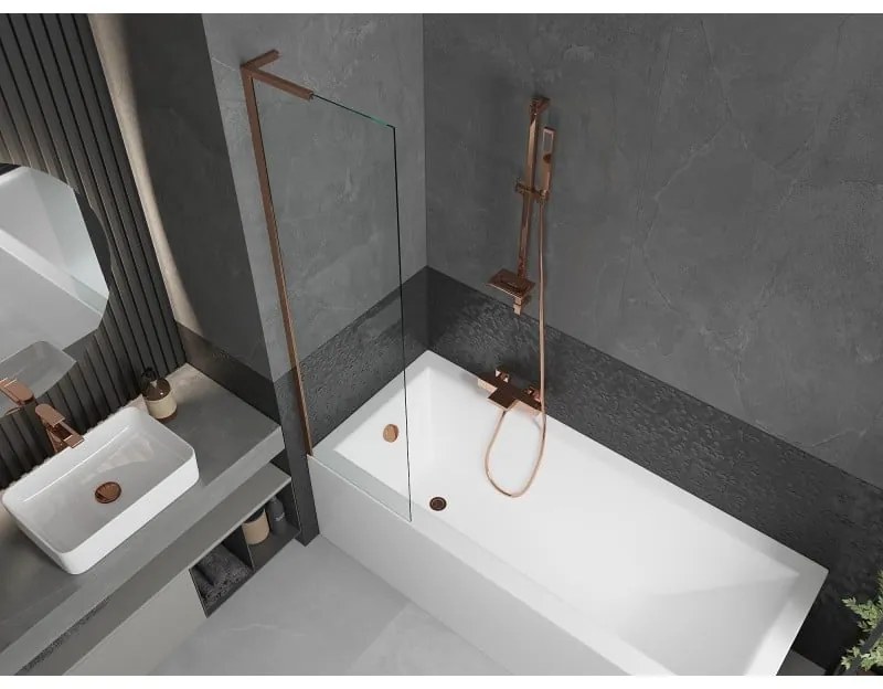 Mexen Next L, 1-krídlová vaňová zástena 50 x 150 cm, 6mm číre sklo, ružové zlato profil, 895-050-000-03-00-60