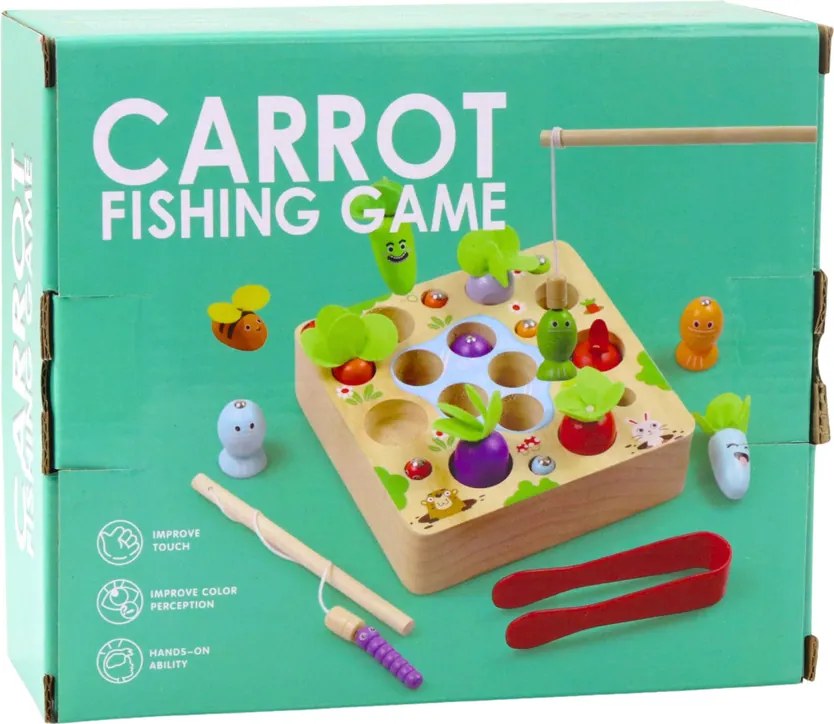 LEAN Toys Drevená hra s mrkvou Žížala Magnet Rybársky prút