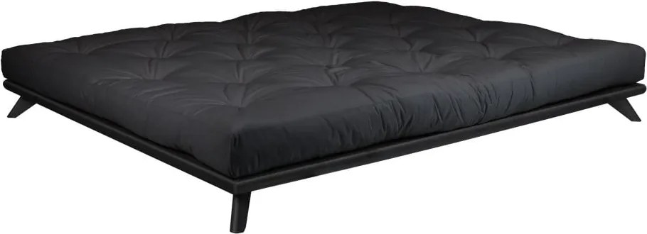 Dvojlôžková posteľ z borovicového dreva s matracom Karup Design Senza Comfort Mat Black/Black, 160 × 200 cm