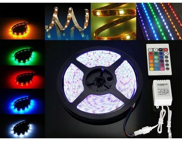 Optonica sada 5m RGB LED pásik vodeodolný 54 SMD3528/m, 4.8W/m, IP65 + zdroj + RGB ovládač