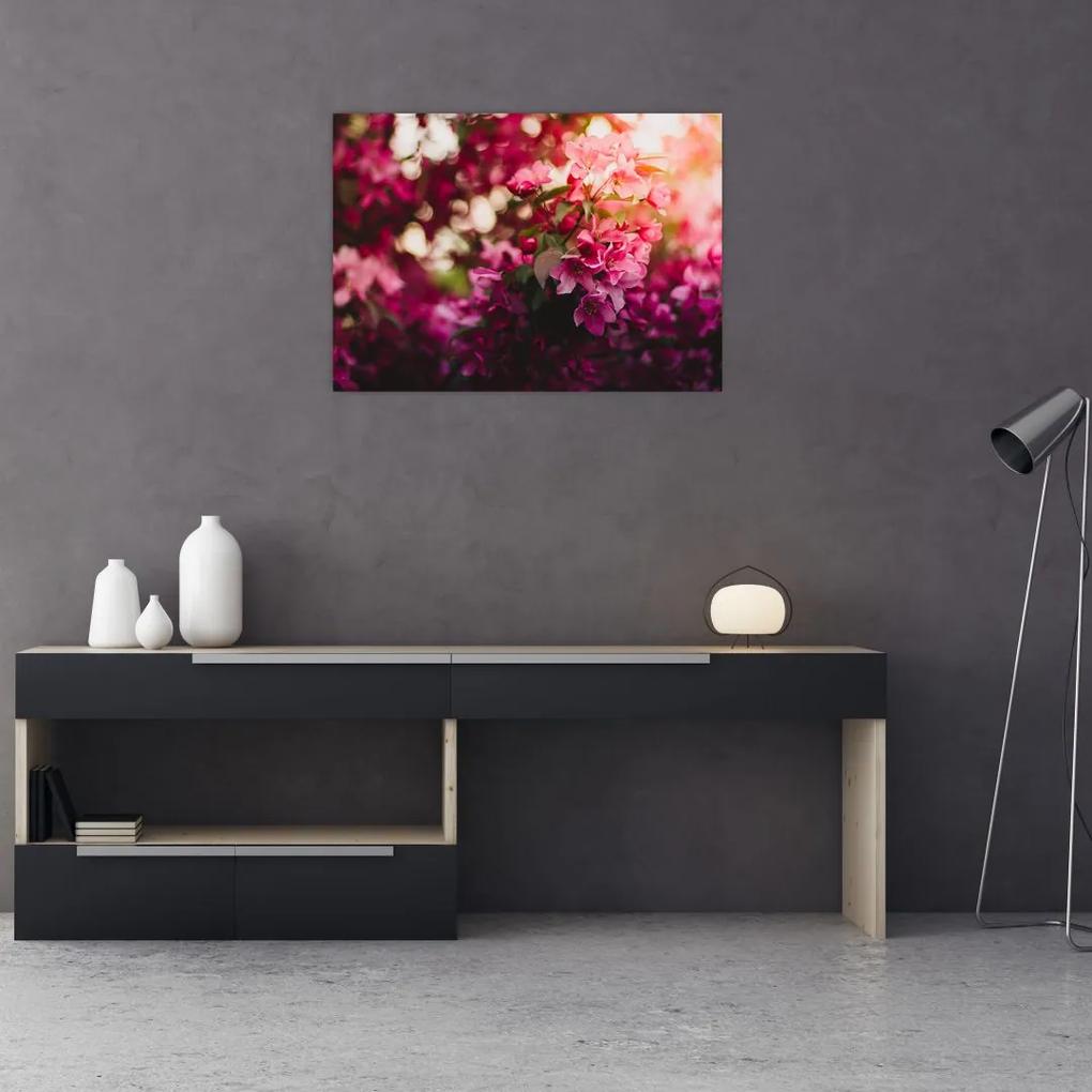 Sklenený obraz kvetov rozkvitnutého kríku (70x50 cm)