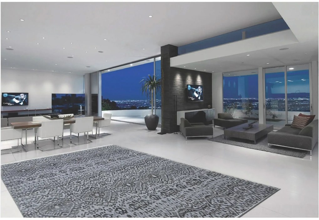 Diamond Carpets India, Ručne viazaný kusový koberec Diamond DC-EKT L silver / black, 160x230, šedá, chodba / predsieň