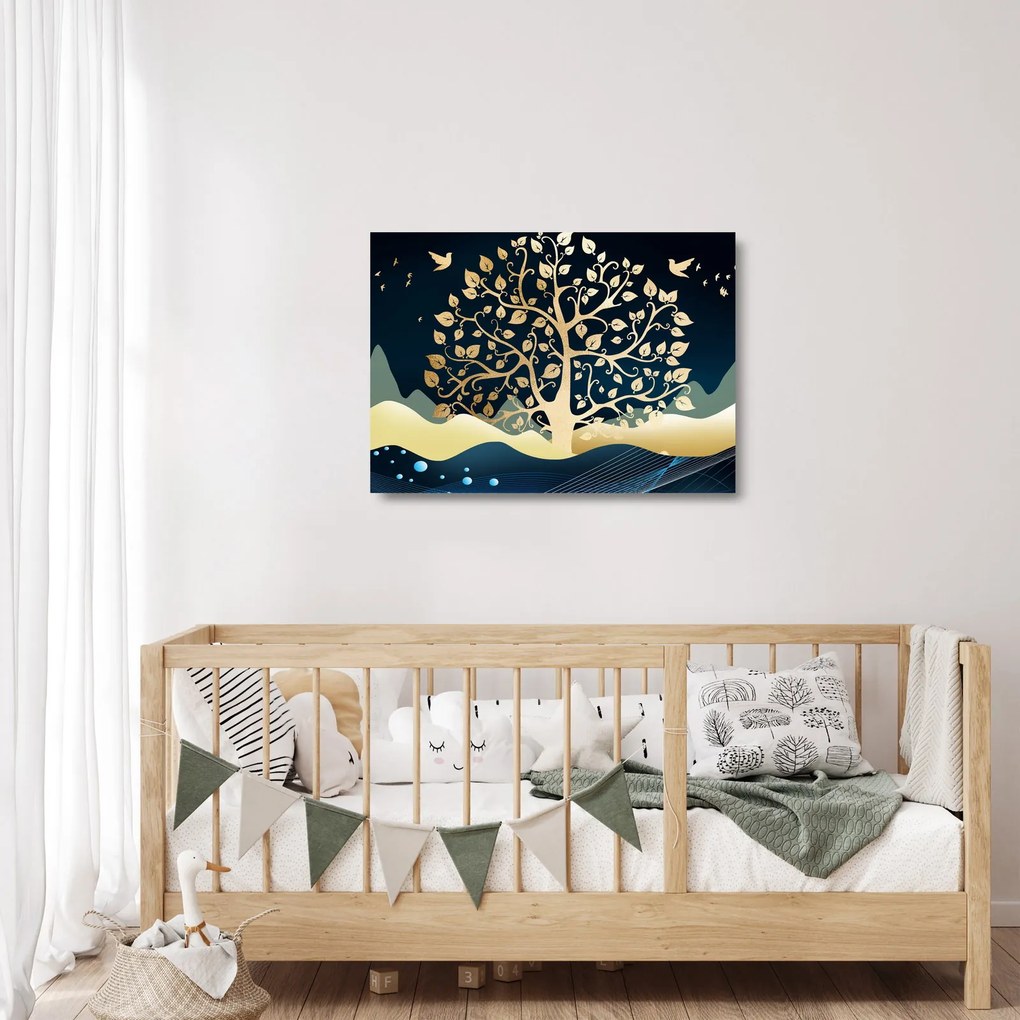 Sklenený obraz zlatého stromu (70x50 cm)