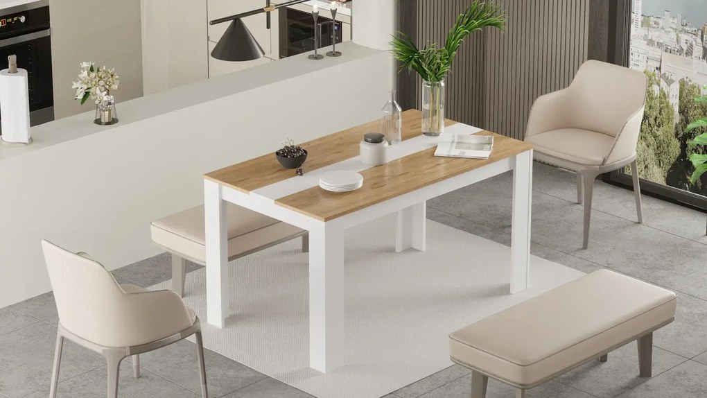 Obdĺžnikový jedálenský stôl Houseland Future 03 biely/dub Castello