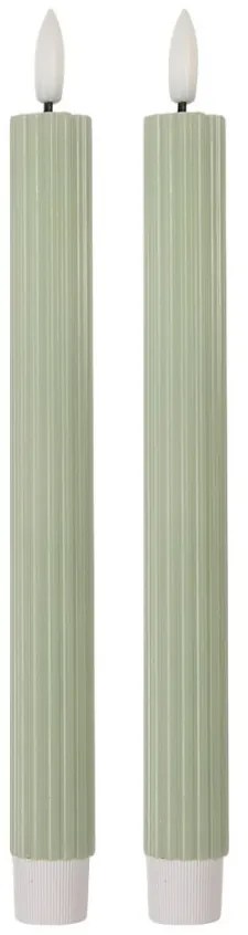 Set 2ks mintová úzka sviečka s vrúbkovaním Led Candle - Ø 2*25 cm / 2*AAA