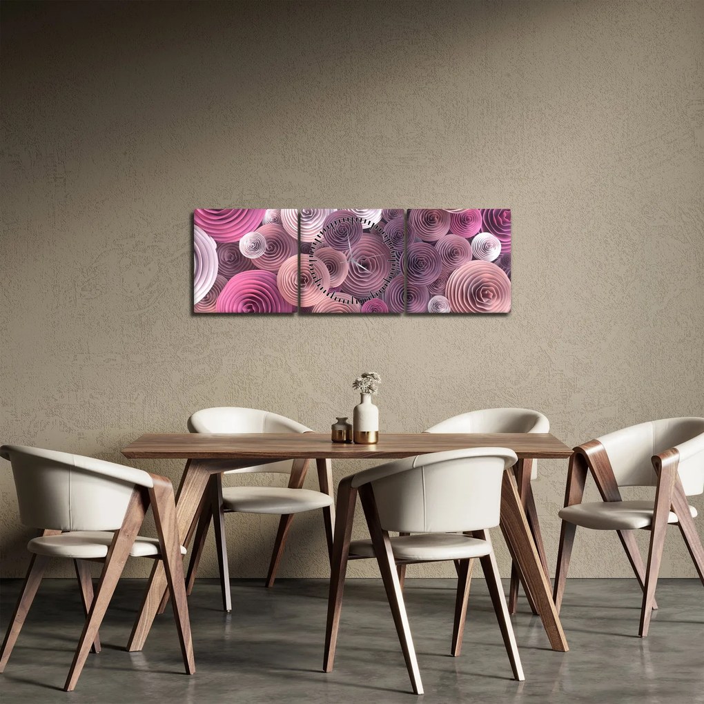 Abstraktný obraz kvetov ruží (s hodinami) (90x30 cm)