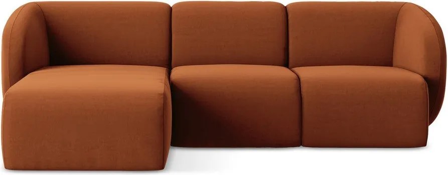 Zamatová rohová pohovka v terakotovej farbe (ľavý roh/s leňoškou) Lani – Makamii