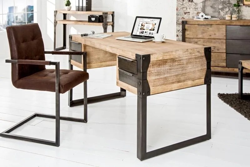 Invicta Interior - Priemyselný dizajnový písací stôl FACTORY 135 cm vápenný akáciový