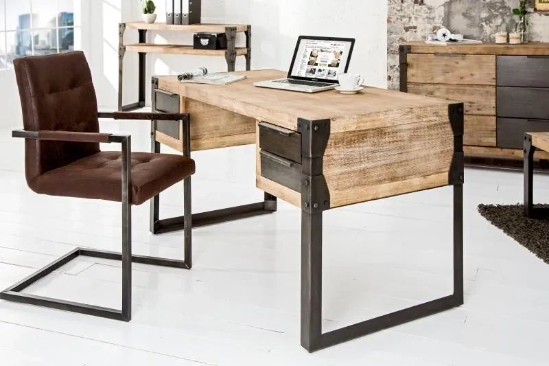 Invicta Interior - Priemyselný dizajnový písací stôl FACTORY 135 cm vápenný akáciový