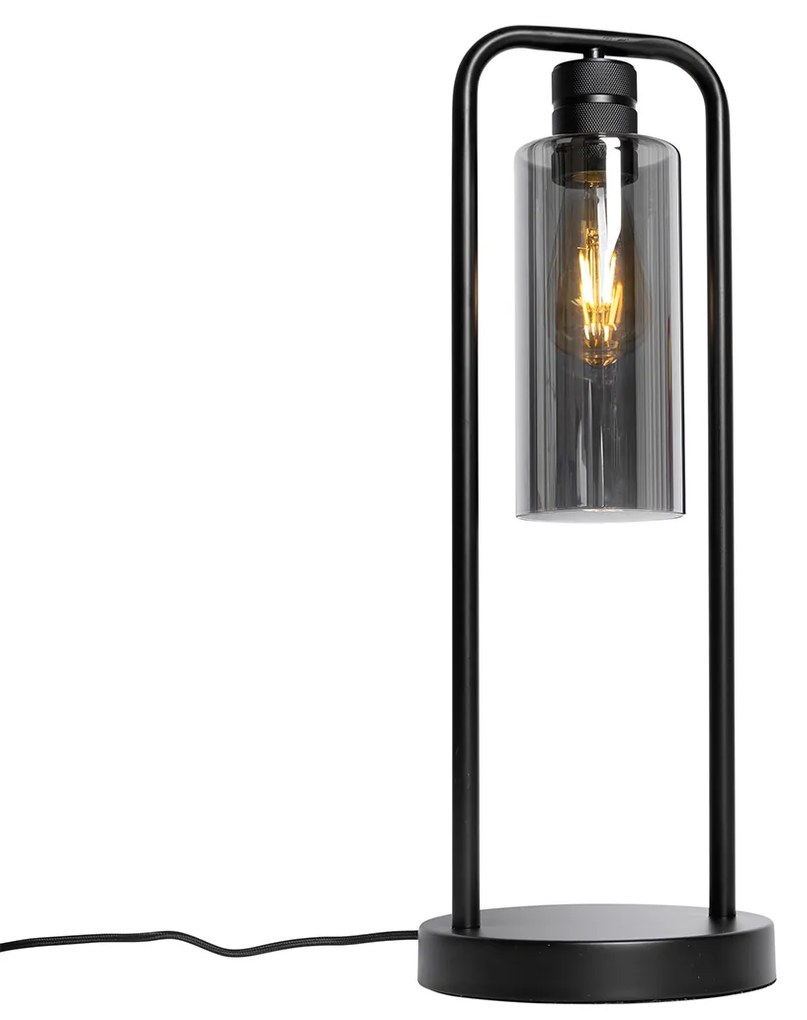 Moderná stolná lampa čierna s dymovým sklom - Stavelot