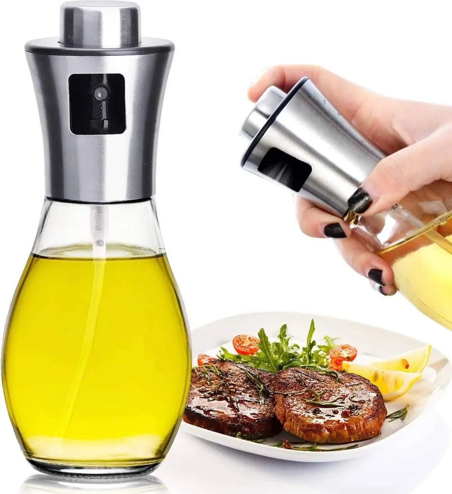 Dávkovač oleja s rozstrekovačom 200 ml - strieborný