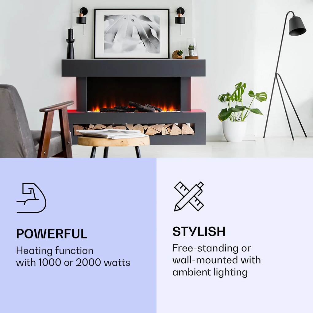 Klarstein Studio Light & Fire 3 Smart, krb, 1000/2000 W, MDF, WiFi Control