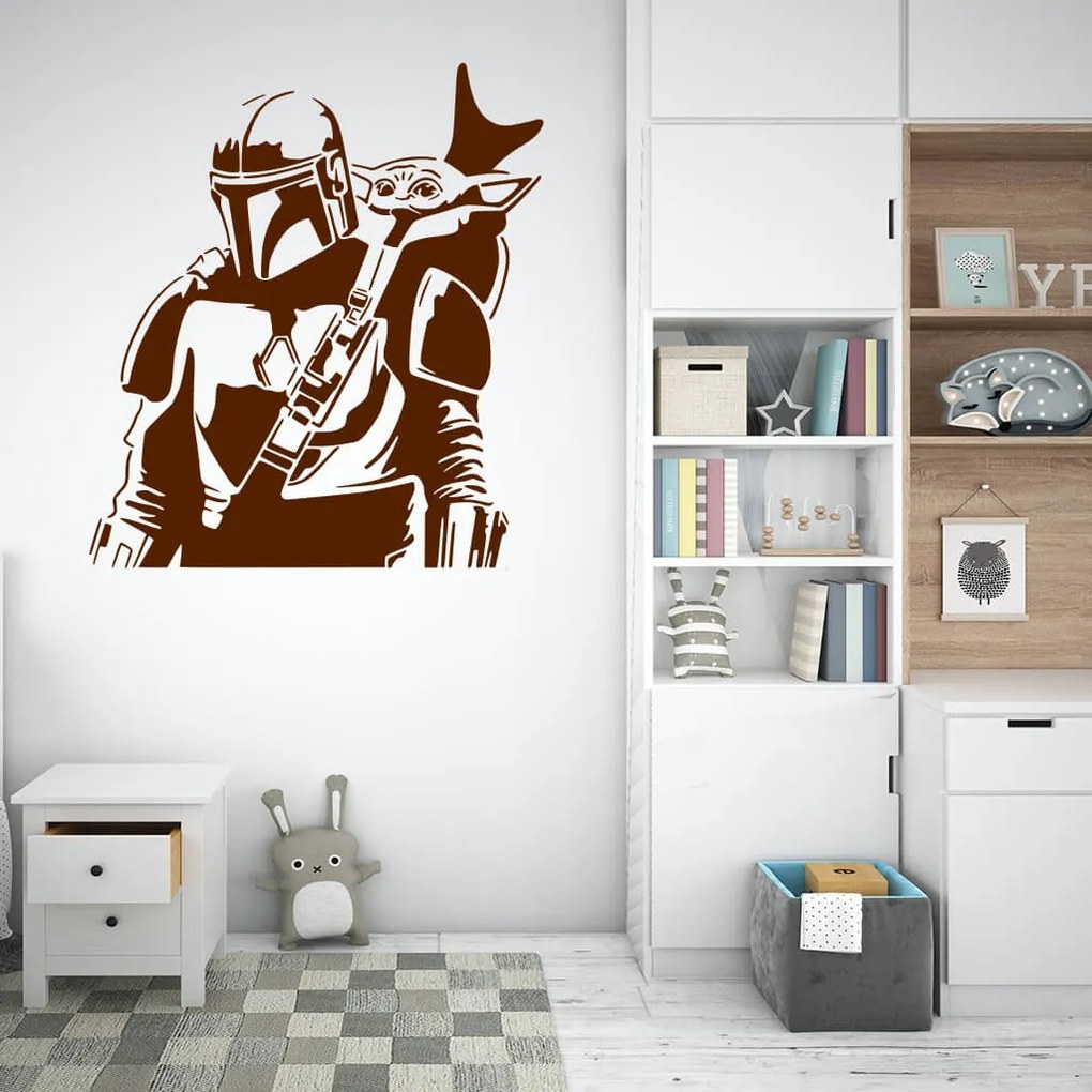 Veselá Stena Samolepka Mandalorian a Grogu Farba: černá, Veľkosť: 80 x 89 cm