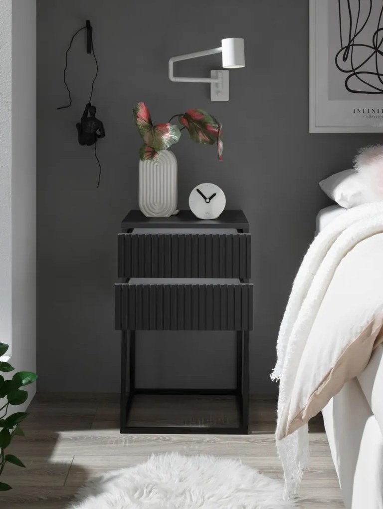 Nočný stolík s 2 zásuvkami Marle, grafitový