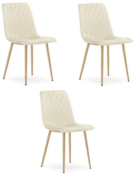 Set troch jedálenských stoličiek TURIN zamatové, svetlobéžové / hnedé nohy (3 ks)