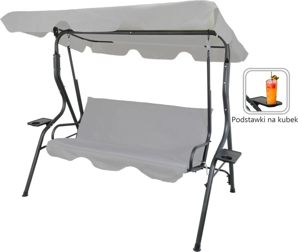 Garden Line ZÁHRADNÁ HOJDAČKA 170 x 110 x 153 cm ŠEDÁ BEZ OPIERKY NA NOHY. S DRŽIAKOM NA POHÁRE