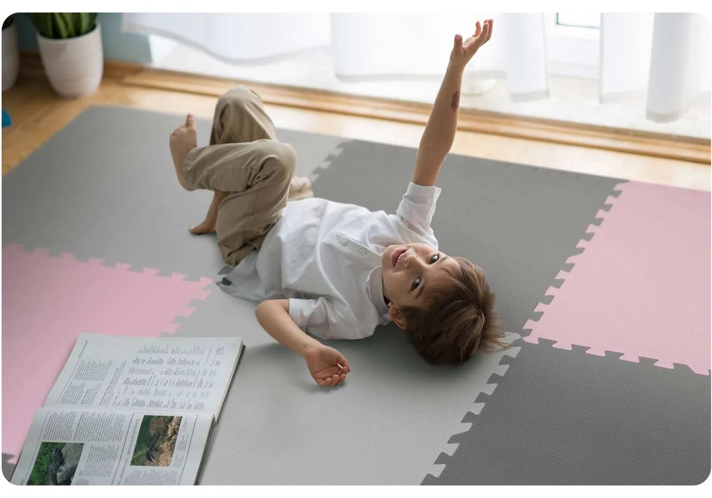Ricokids Penová podložka na puzzle 180x180cm 9 ks sivá ružová