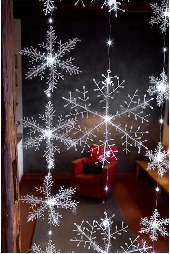 Hellum Svietiace snehové vločky LED, záves 120x150 cm
