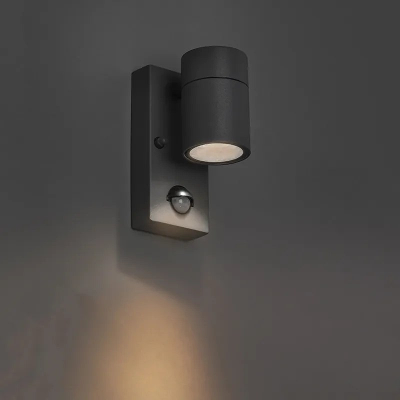 Vonkajšia nástenná lampa antracit IP44 s pohybovým senzorom - Solo