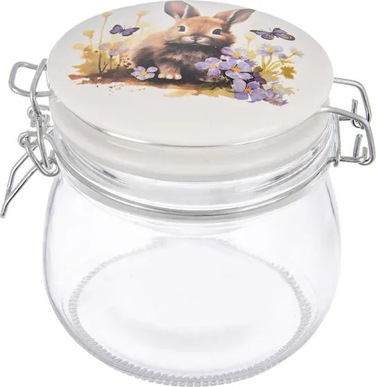 Sklenená dóza s keramickým viečkom a klipovým uzáverom JAR zajac 0,5 l