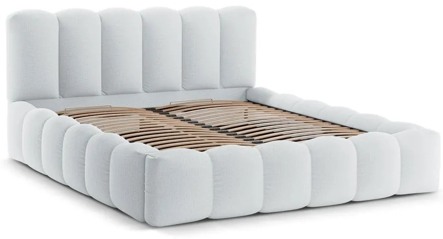 Svetlosivá čalúnená dvojlôžková posteľ s úložným priestorom s roštom 160x200 cm Lupine – Micadoni