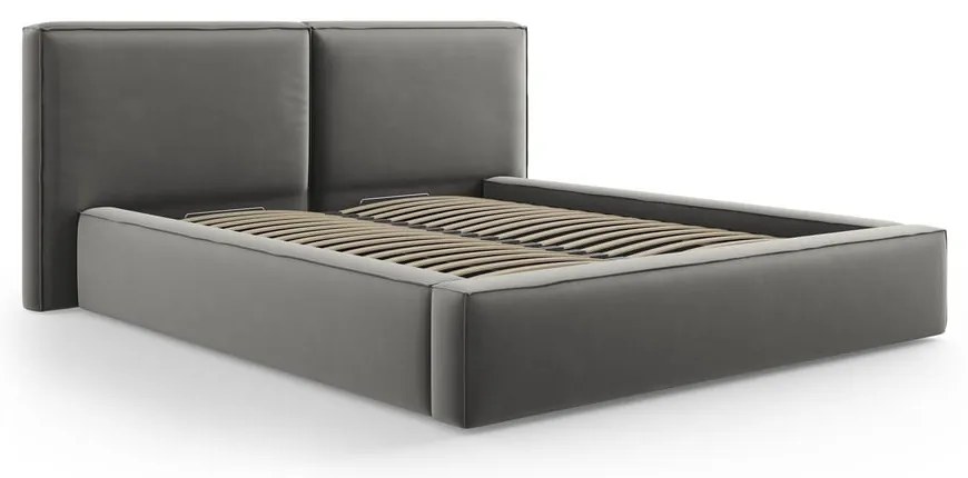 Sivá zamatová čalúnená dvojlôžková posteľ s úložným priestorom s roštom 200x200 cm Arendal – Cosmopolitan Design