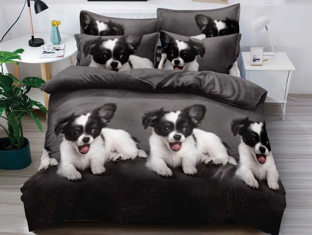 3D obliečky z mikrovlákna PUPPY PLAY tmavo sivé Rozmer obliečky: 70 x 80 cm | 140 x 200 cm